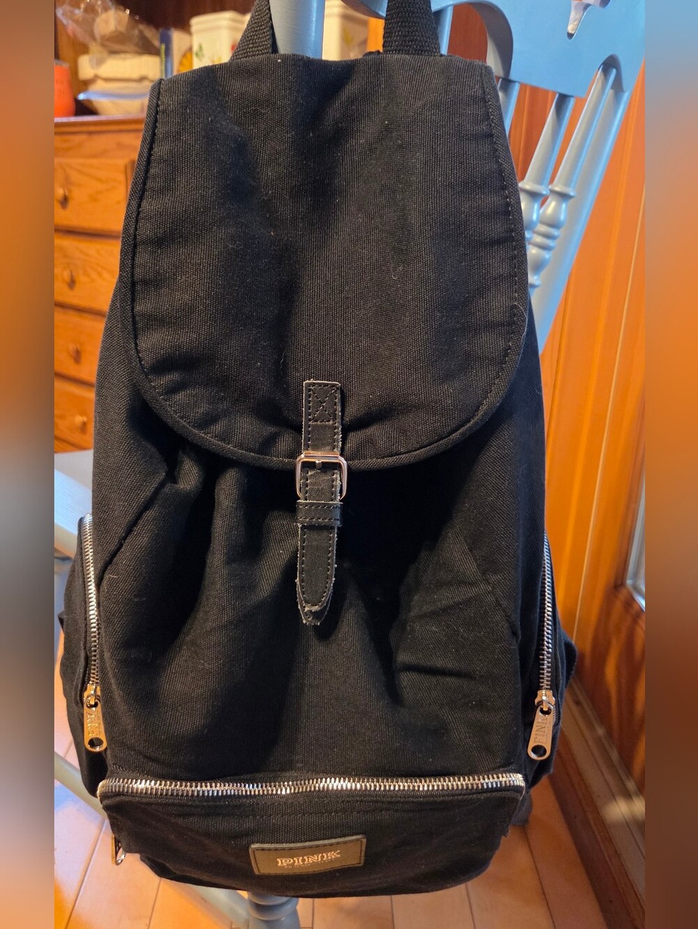 PINK Victoria's Secret Black Canvas Daypack Backpack - Picture 7 of 8